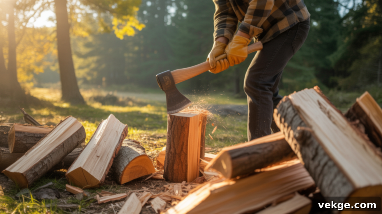 Split logs as soon as possible to expedite the drying process. Smaller pieces dry faster because they have more surface area. Aim for widths of 3–6 inches.
