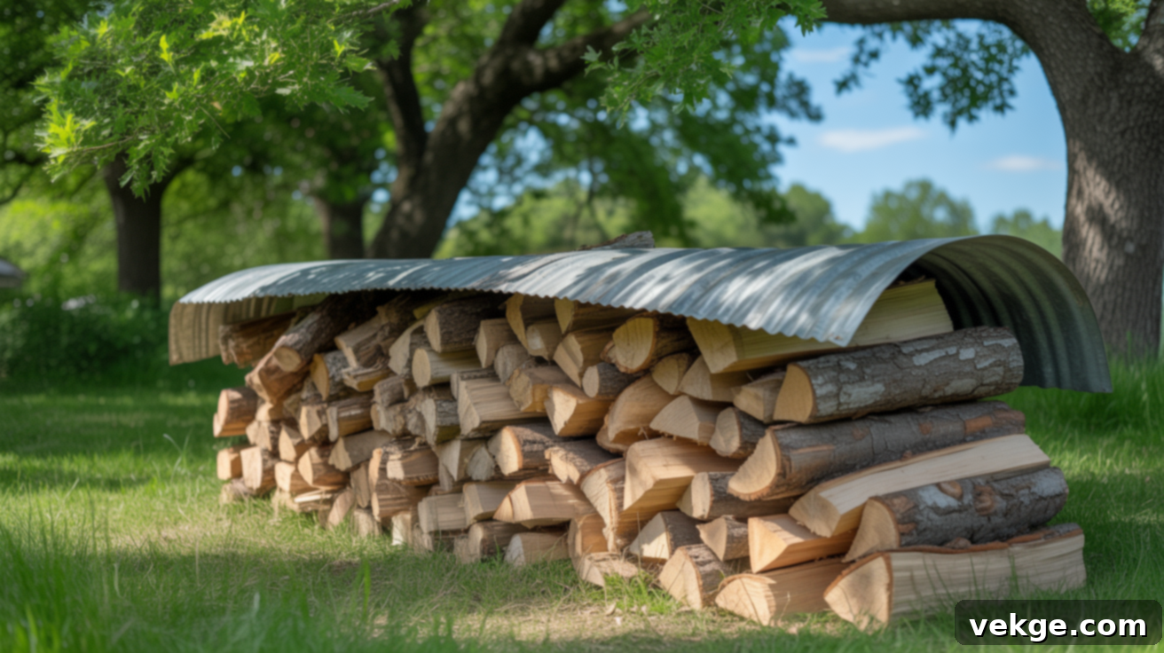 Protect the stack from rain with a tarp or metal cover, but only on top. Leave the sides open for airflow.