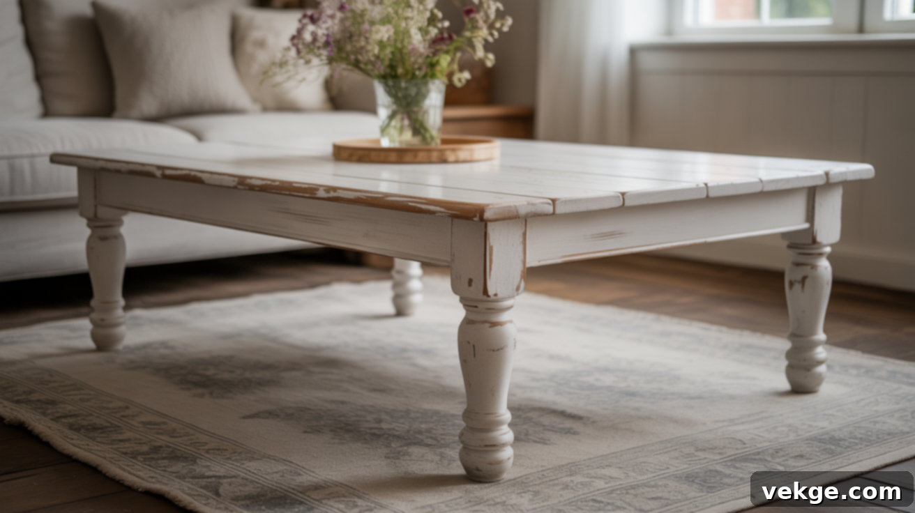 Chic Chalky White Distressed Coffee Table Makeover