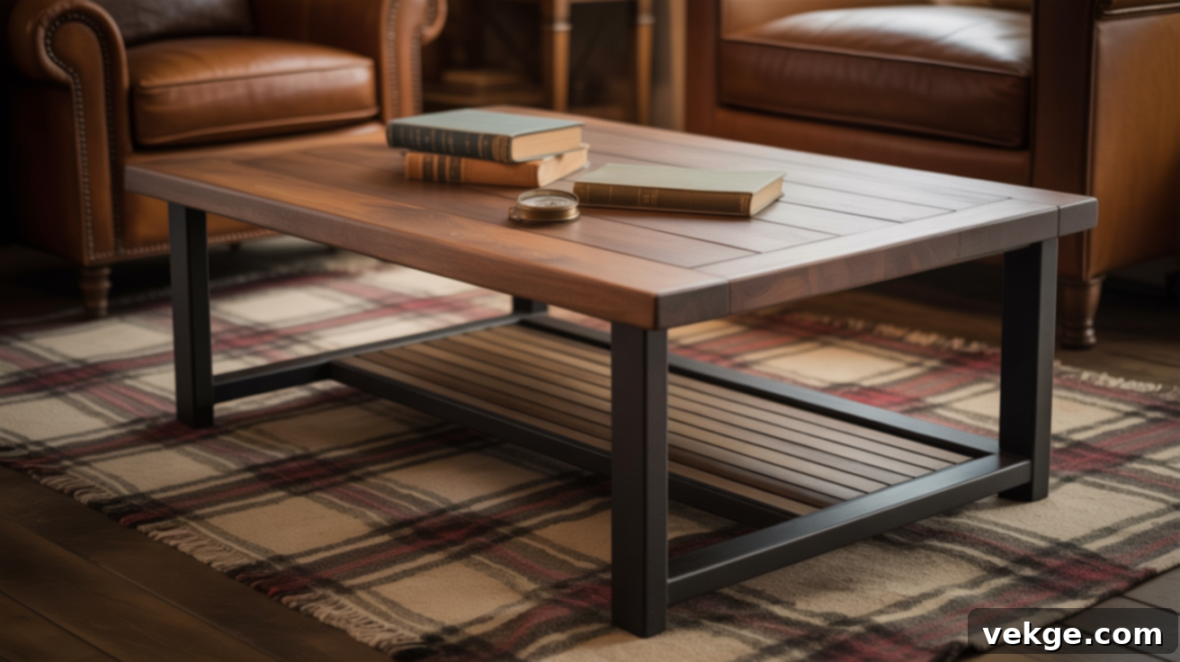 Rustic Black Base Walnut Stained Top Coffee Table