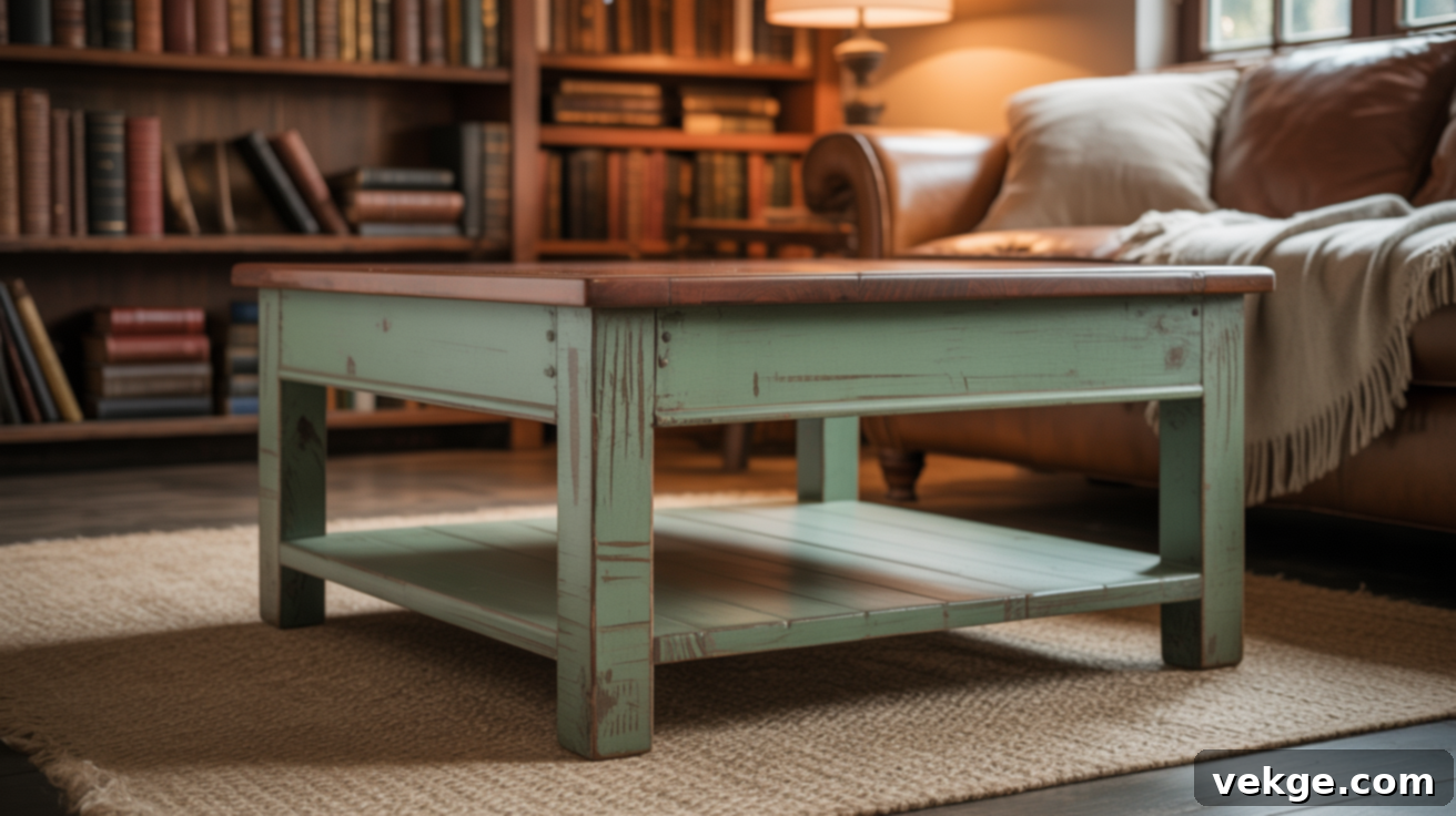 Antique Green Brown Wax Coffee Table