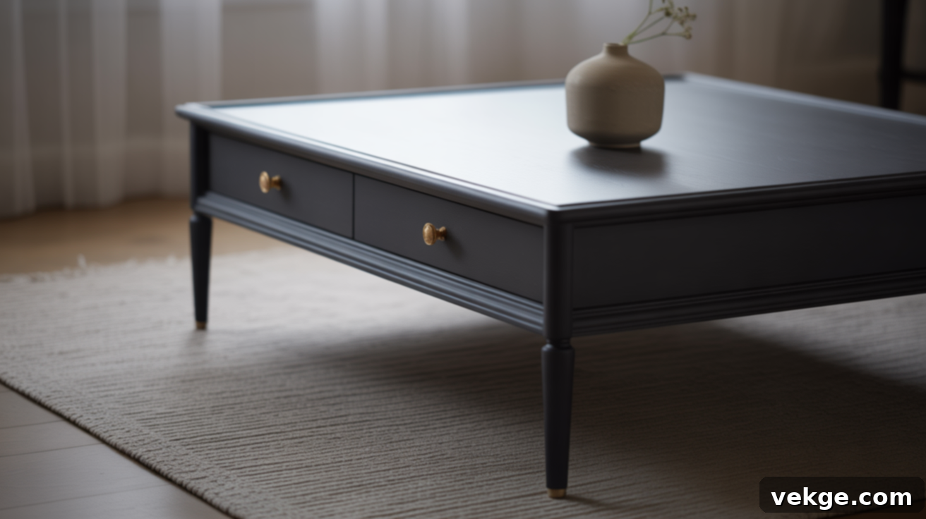 Sleek Black Matte Coffee Table with Gold Knobs