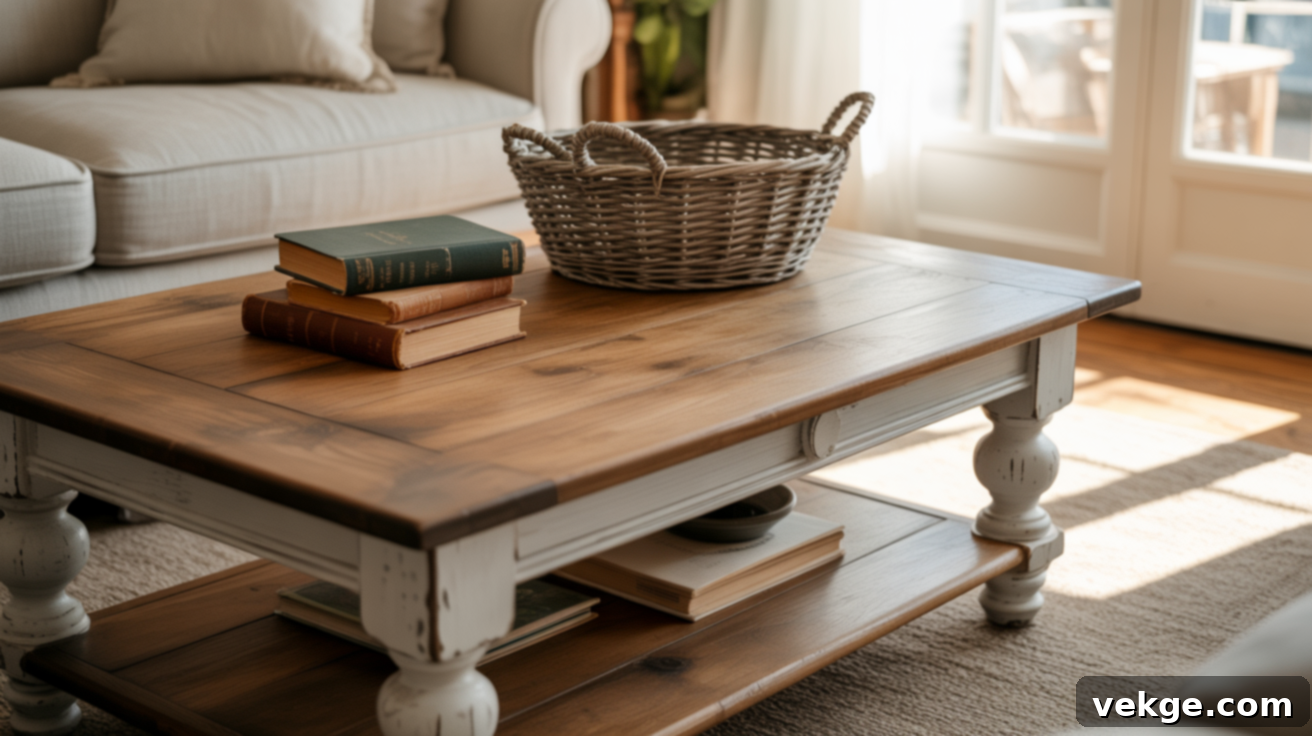 Two-Tone White Base Wood Top Coffee Table