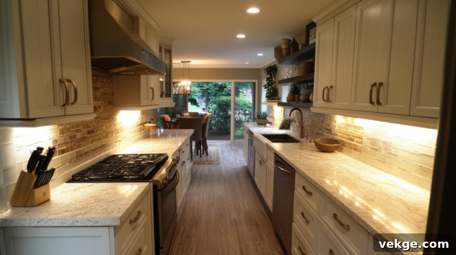 Small Galley Kitchen maximizing space with full-overlay cabinets