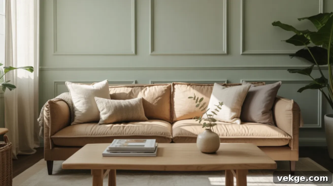 Coastal Plain paint in a modern living room with natural light