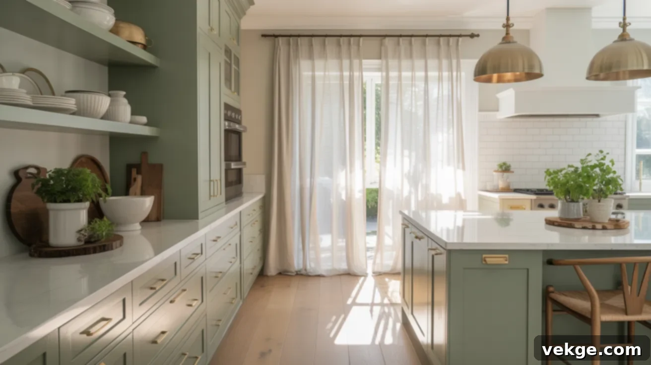 Kitchen cabinets painted with Sherwin-Williams Coastal Plain