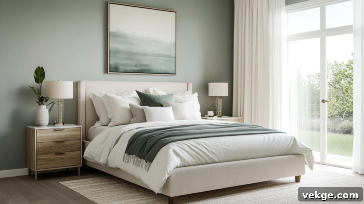Bedroom wall painted with Coastal Plain, creating a serene atmosphere