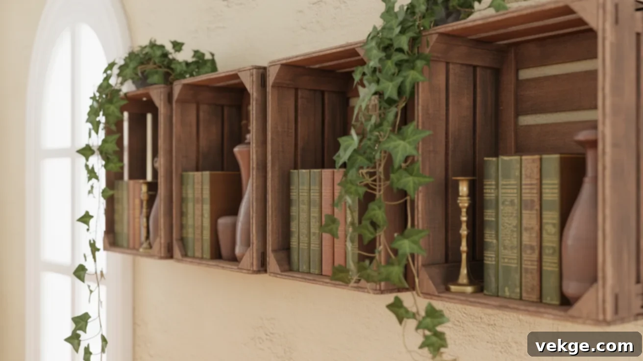 Repurposed Wooden Crates as Rustic Shelves