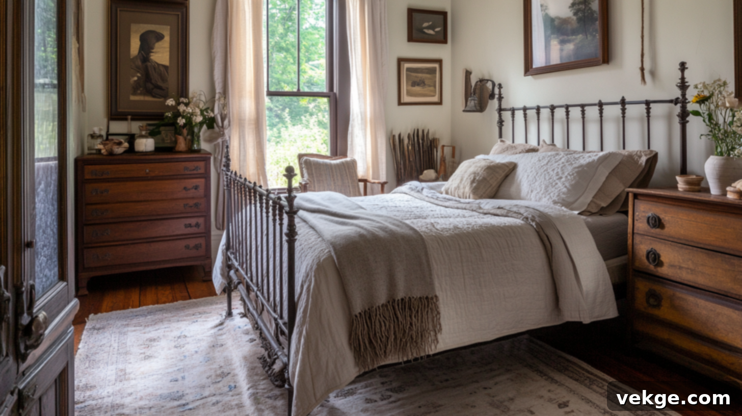 Cozy Vintage Bedroom with Iron Bed Frame