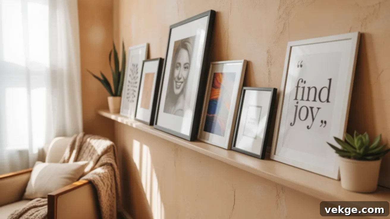 Picture Frame Wall with Ledge Trim for Display