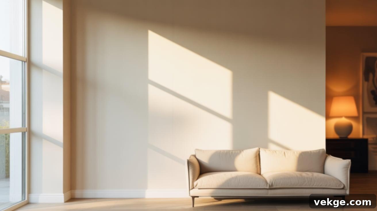 Pearly White living room with linen sofa and wood floors