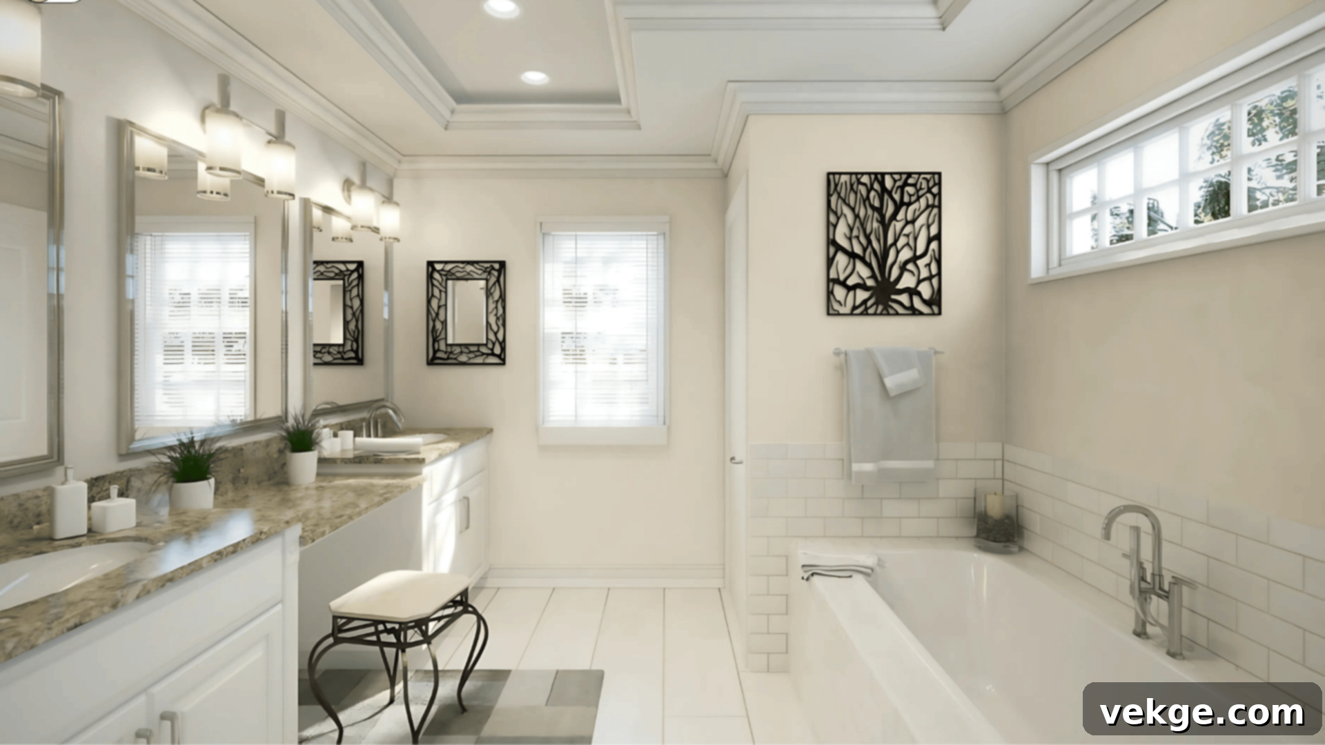 Pearly White bathroom with white tile and light counters