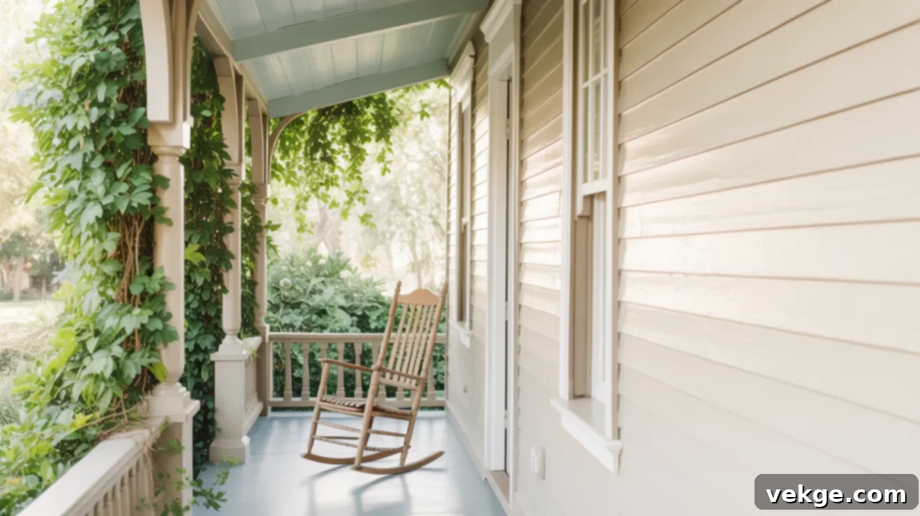 Pearly White exterior walls on a shaded porch