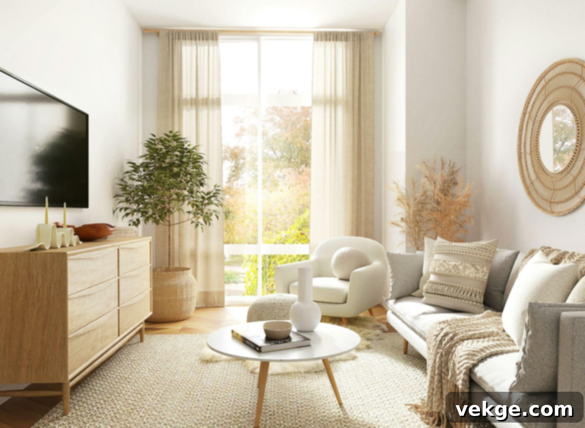 A close-up of a modern, cozy living room corner featuring a knitted throw, a ceramic vase with dried pampas grass, and design books, enhancing the comfortable atmosphere.