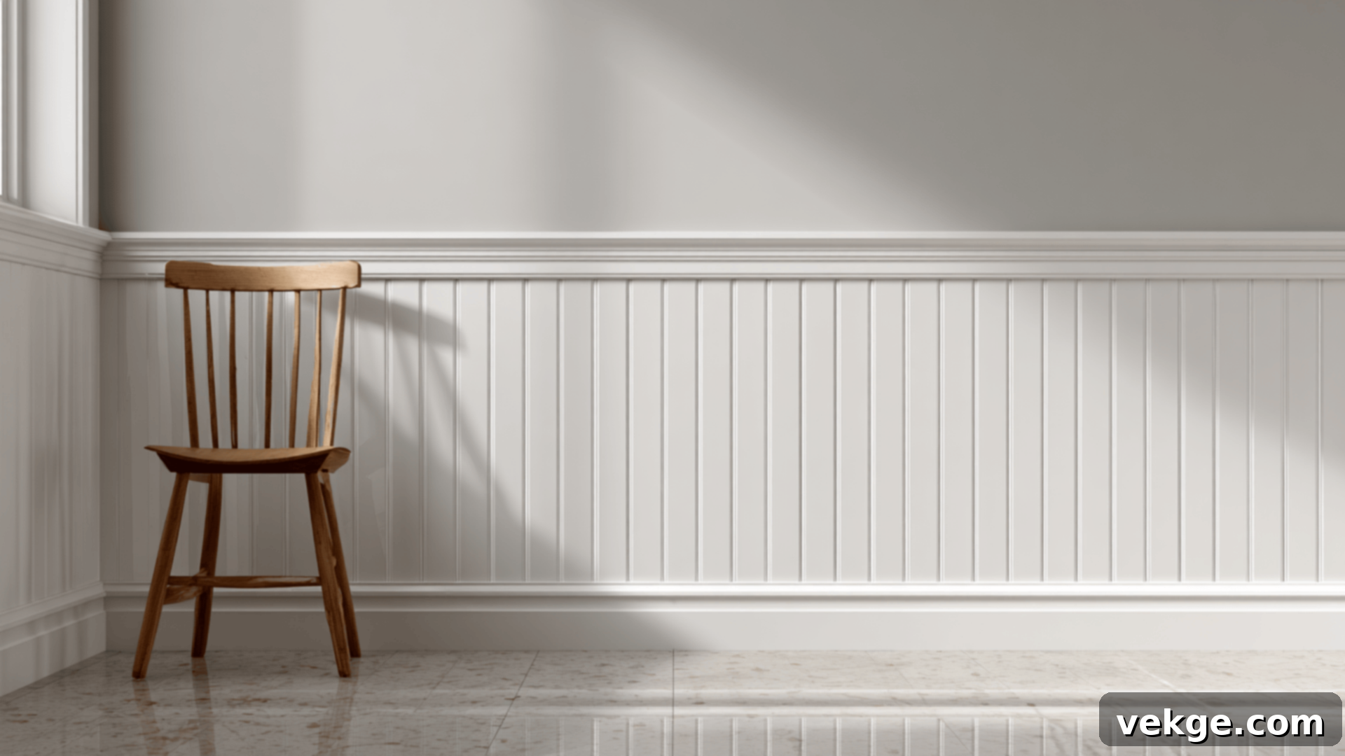Beadboard wall paneling with narrow vertical grooves for a classic look