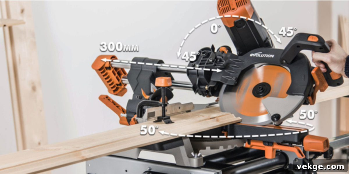 Double Bevel Miter Saw, showing blade tilting both left and right