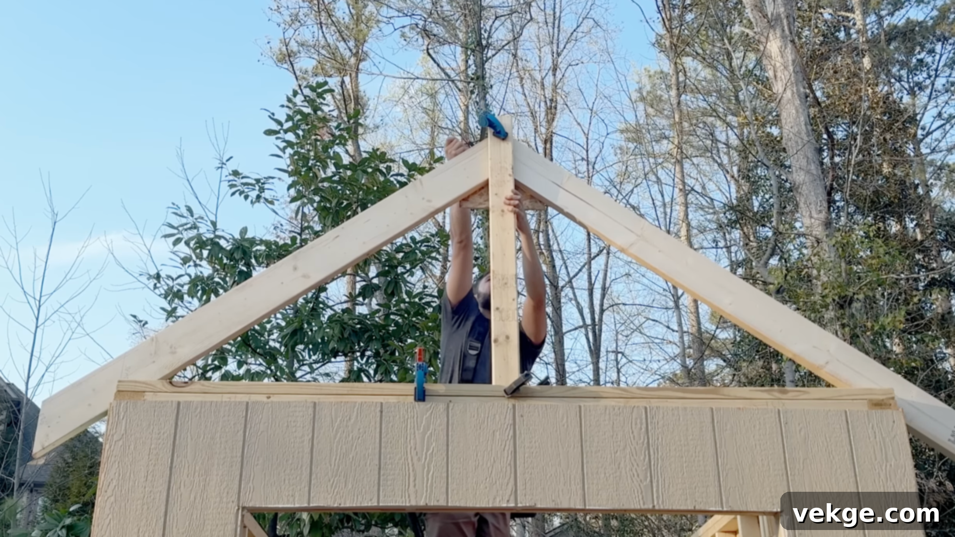 Step_5_Build_and_Install_Rafters - Constructing and mounting roof rafters for an 8x12 shed roof