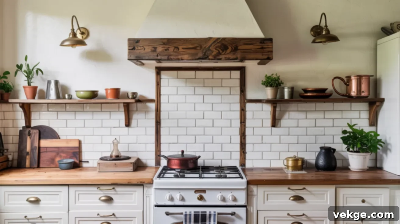 White Tile with Wood Trim Backsplash