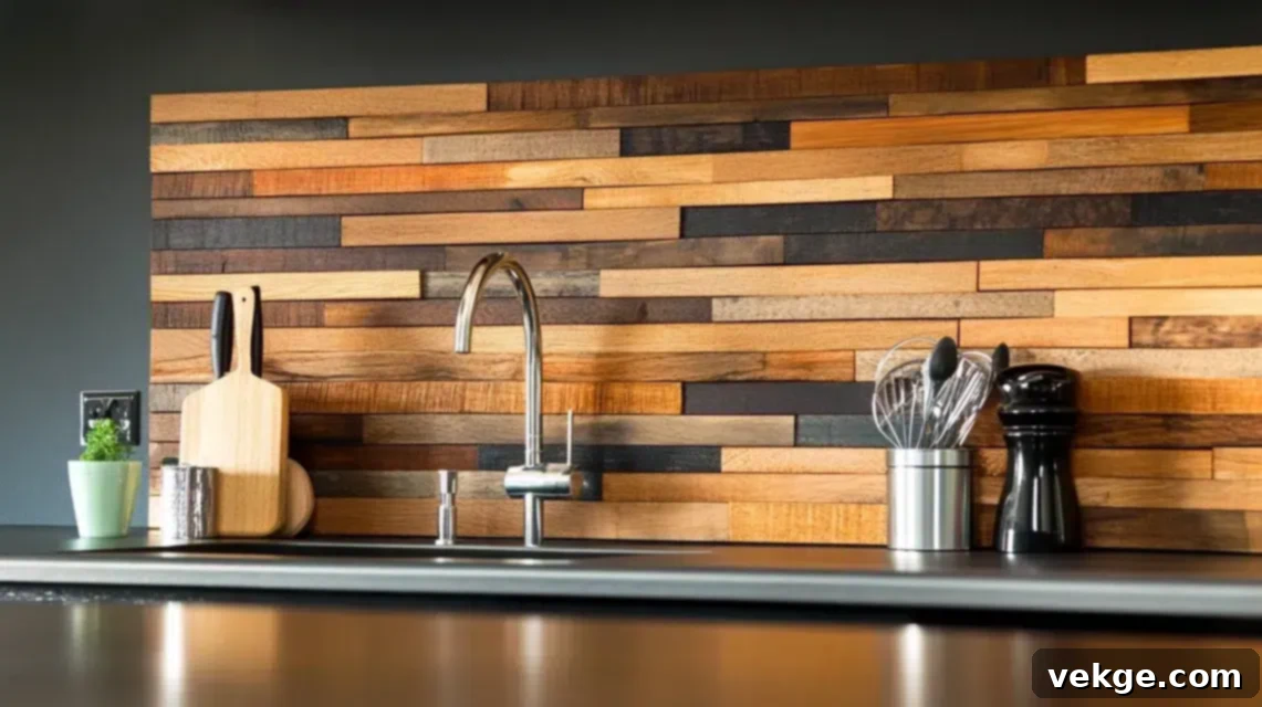 Mixed Wood Slats Backsplash