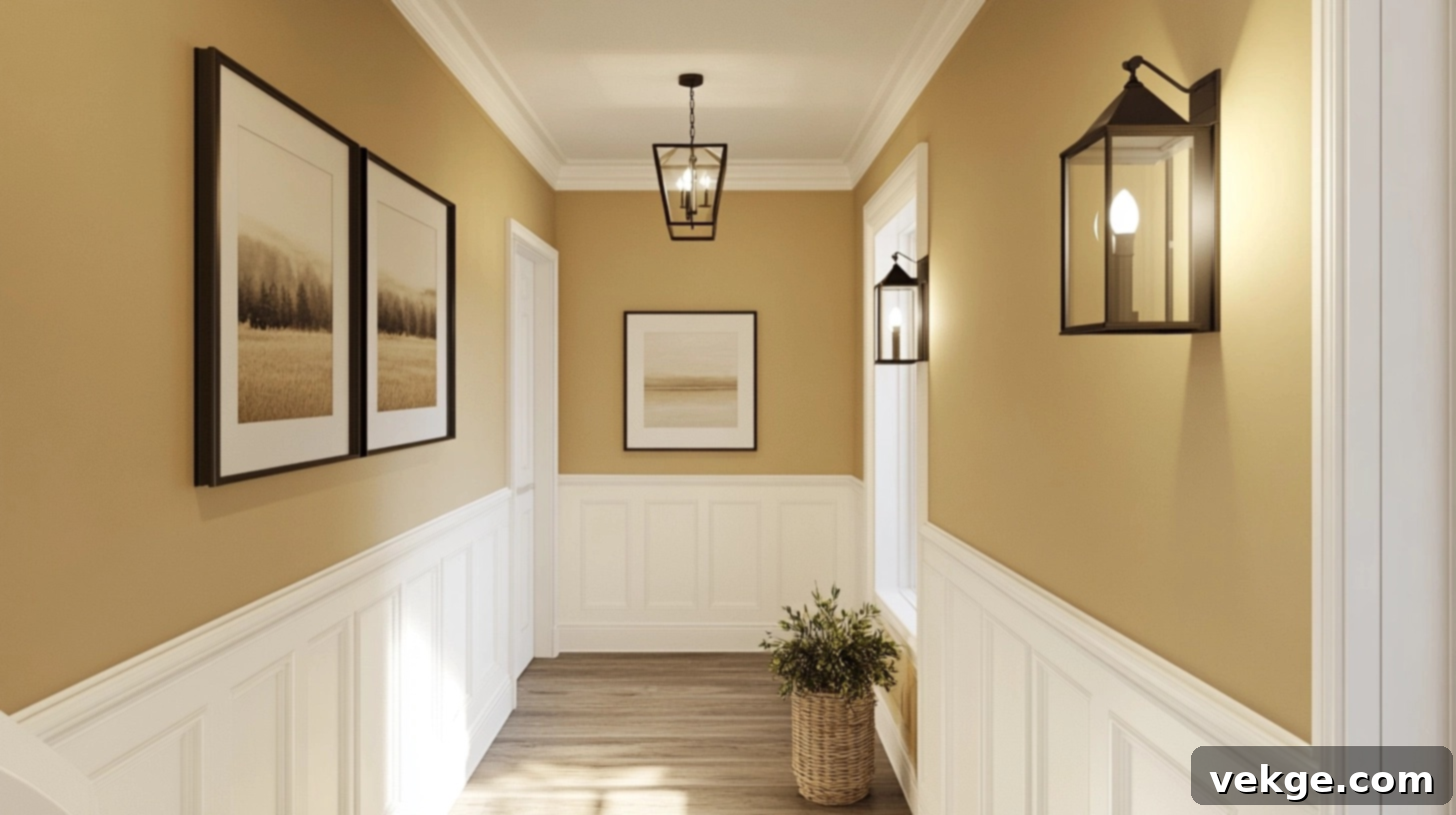 Buttercream paint making a hallway feel cozy and bright