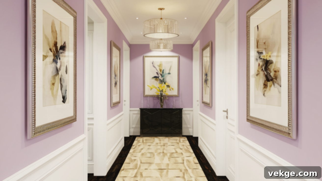 Frosted Lilac paint offering a unique, subtle bright hallway color