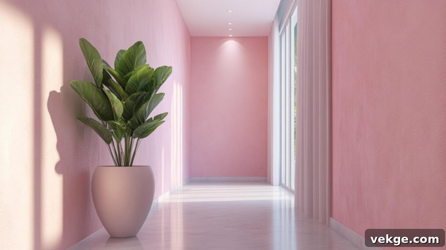Seashell Pink paint adding a contemporary, clean touch to a hallway
