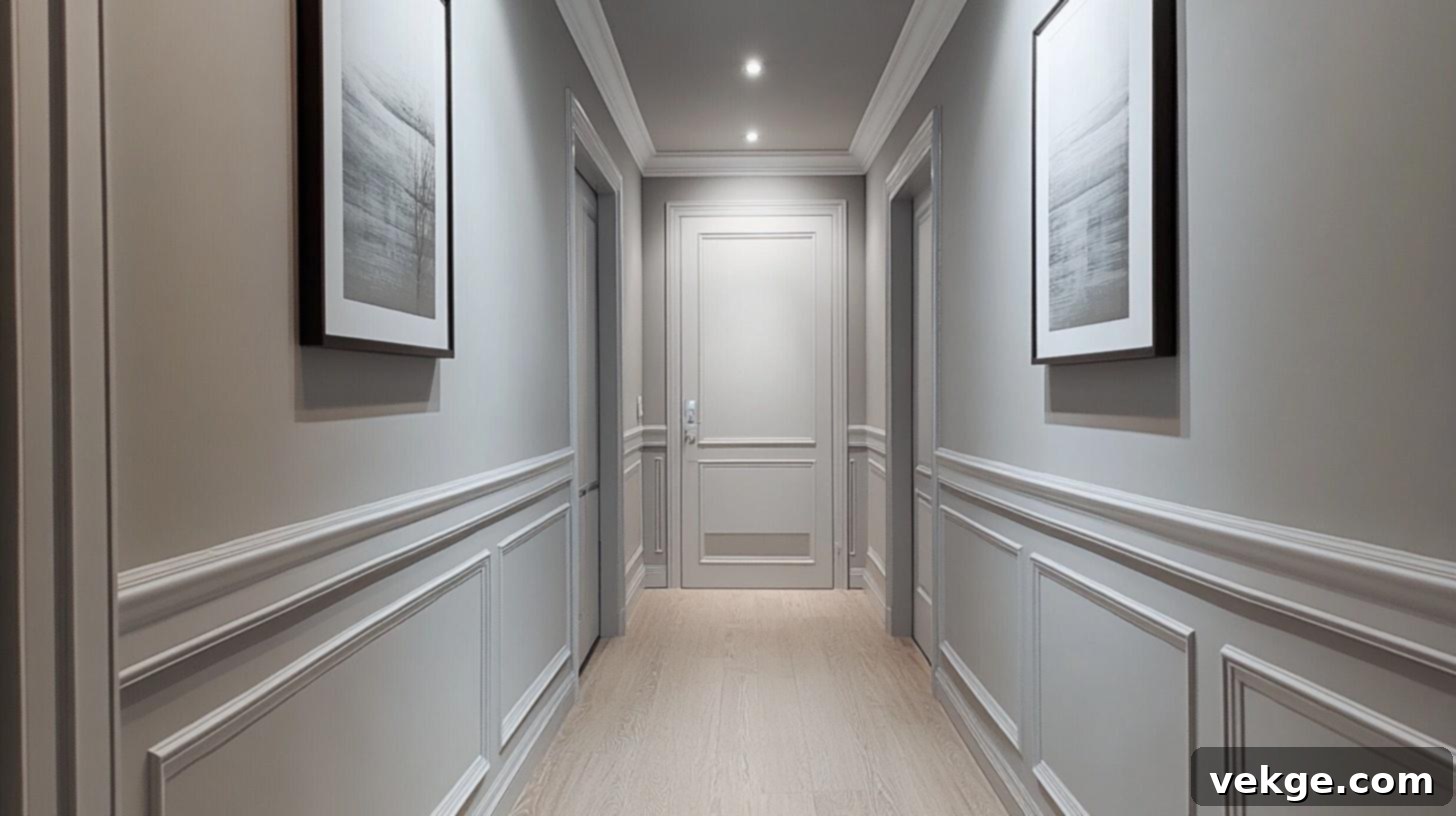 Pale Gray walls creating a modern, bright hallway