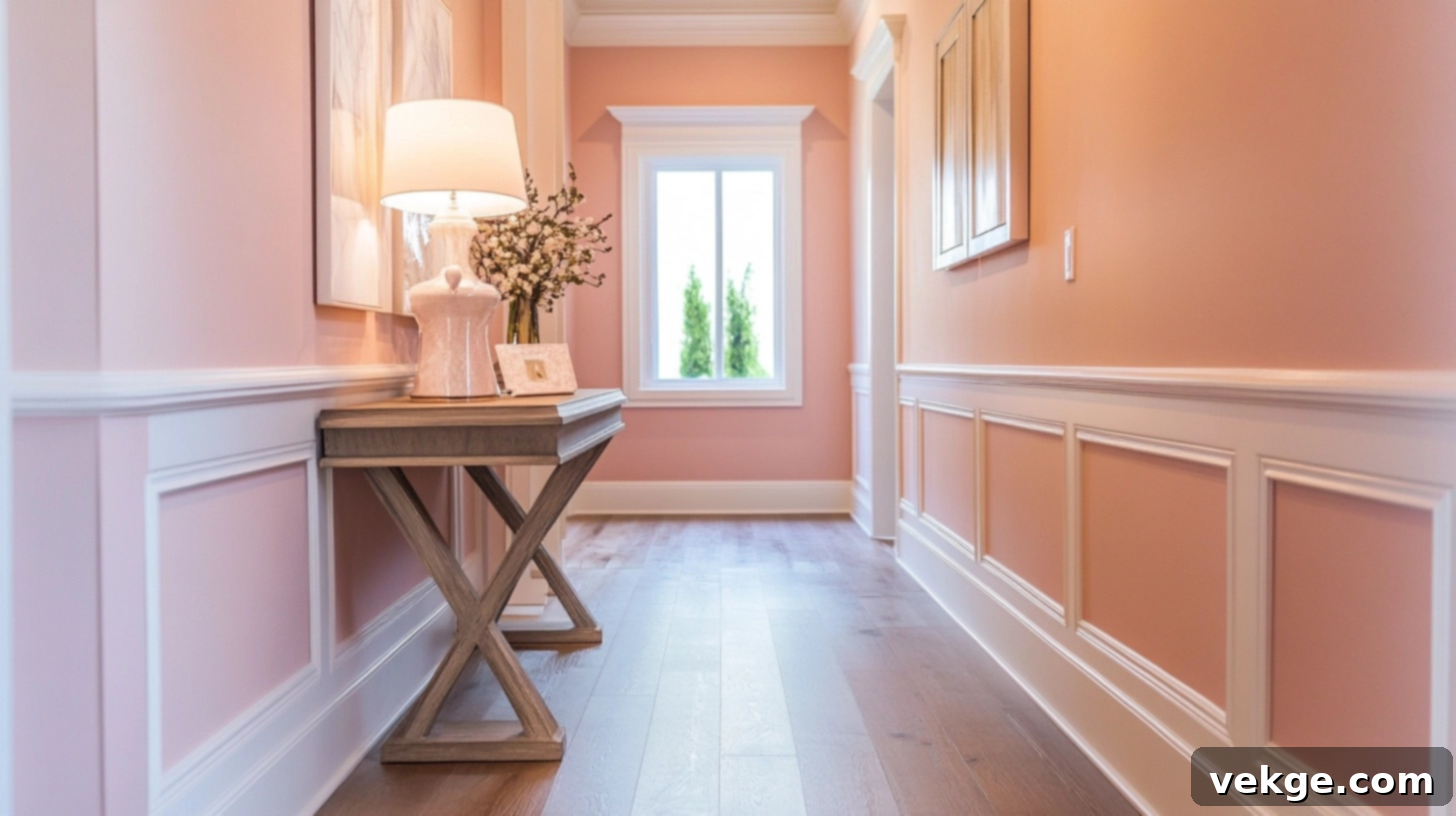Pale Blush paint creating a cheerful, bright hallway
