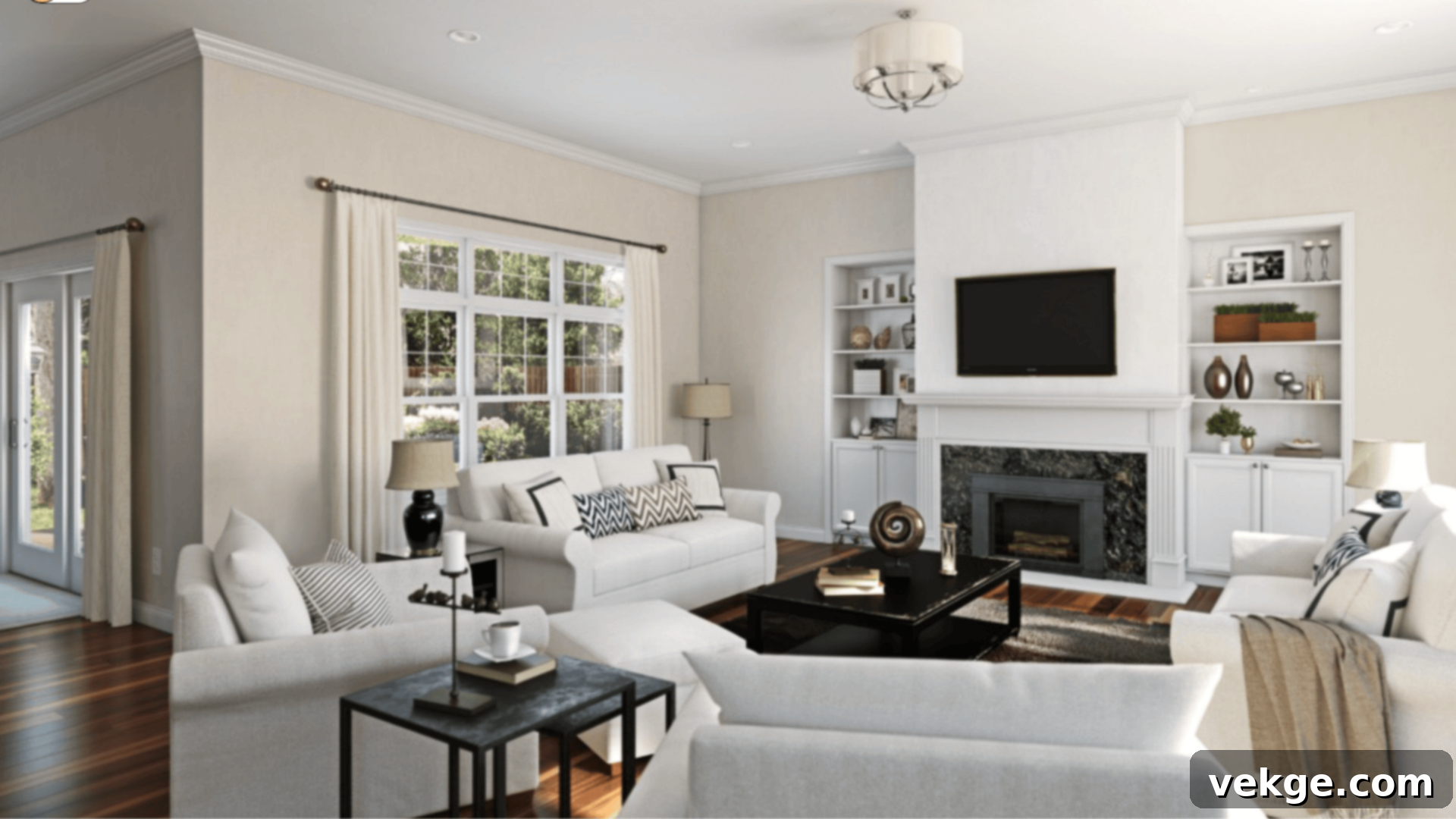 Origami White living room with neutral furniture