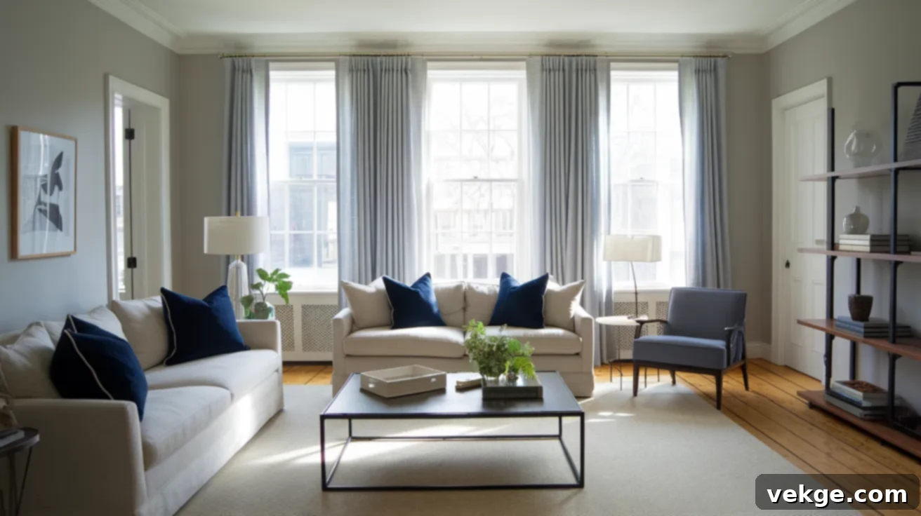 Sherwin-Williams Lazy Gray living room inspiration with neutral furniture