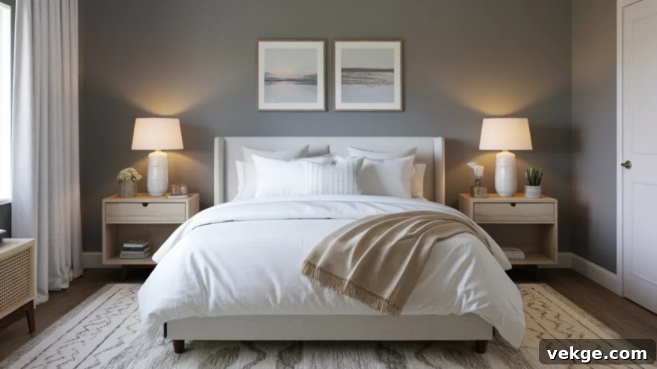 Sherwin-Williams Lazy Gray bedroom decor creating a peaceful atmosphere