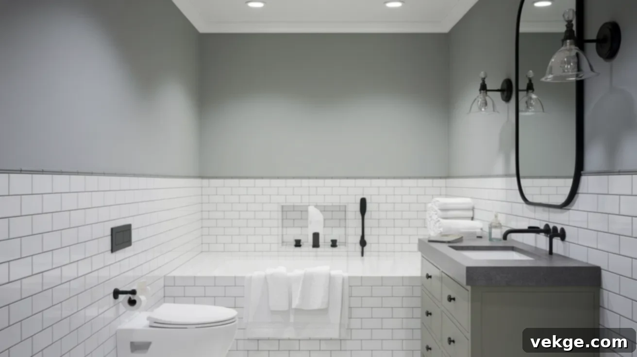 Sherwin-Williams Lazy Gray bathroom design with clean lines and modern fixtures