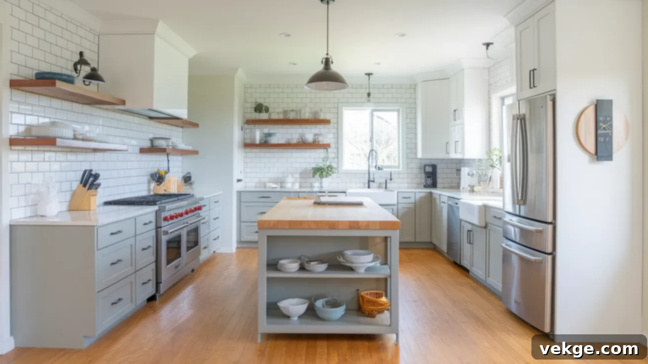 Sherwin-Williams Lazy Gray kitchen cabinets paired with white countertops
