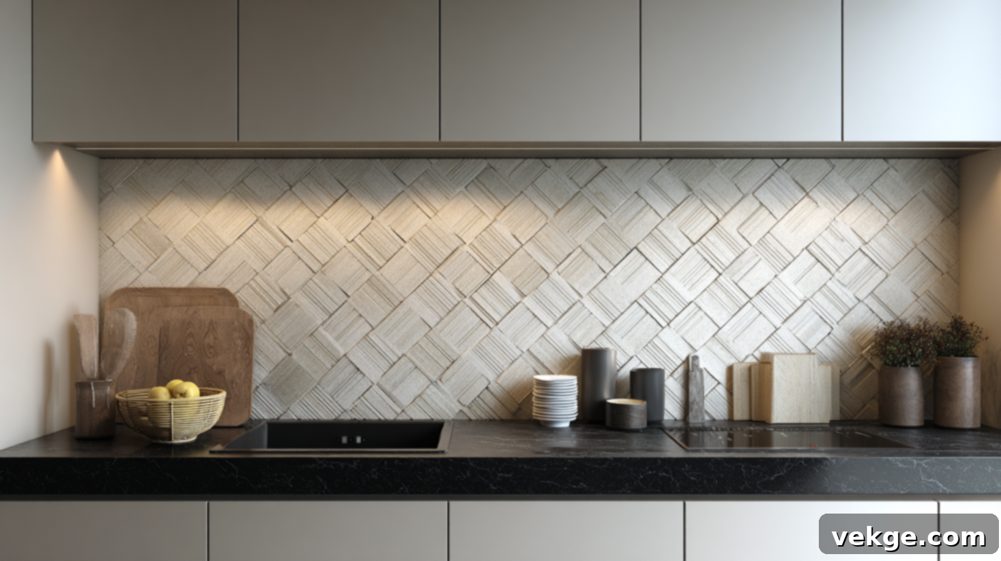 Basketweave Pattern Tile Backsplash with Black Countertops