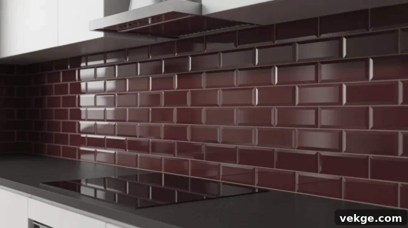 Deep Red Glass Tile Backsplash with Black Countertops