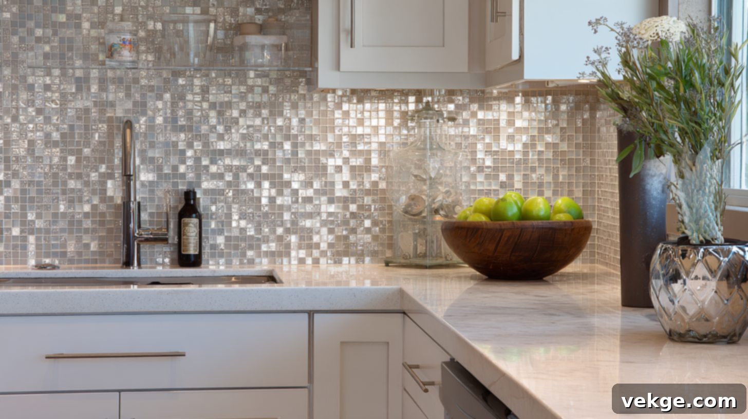 DIY-Friendly Stick-On Glass Mosaic Backsplash with Black Countertops