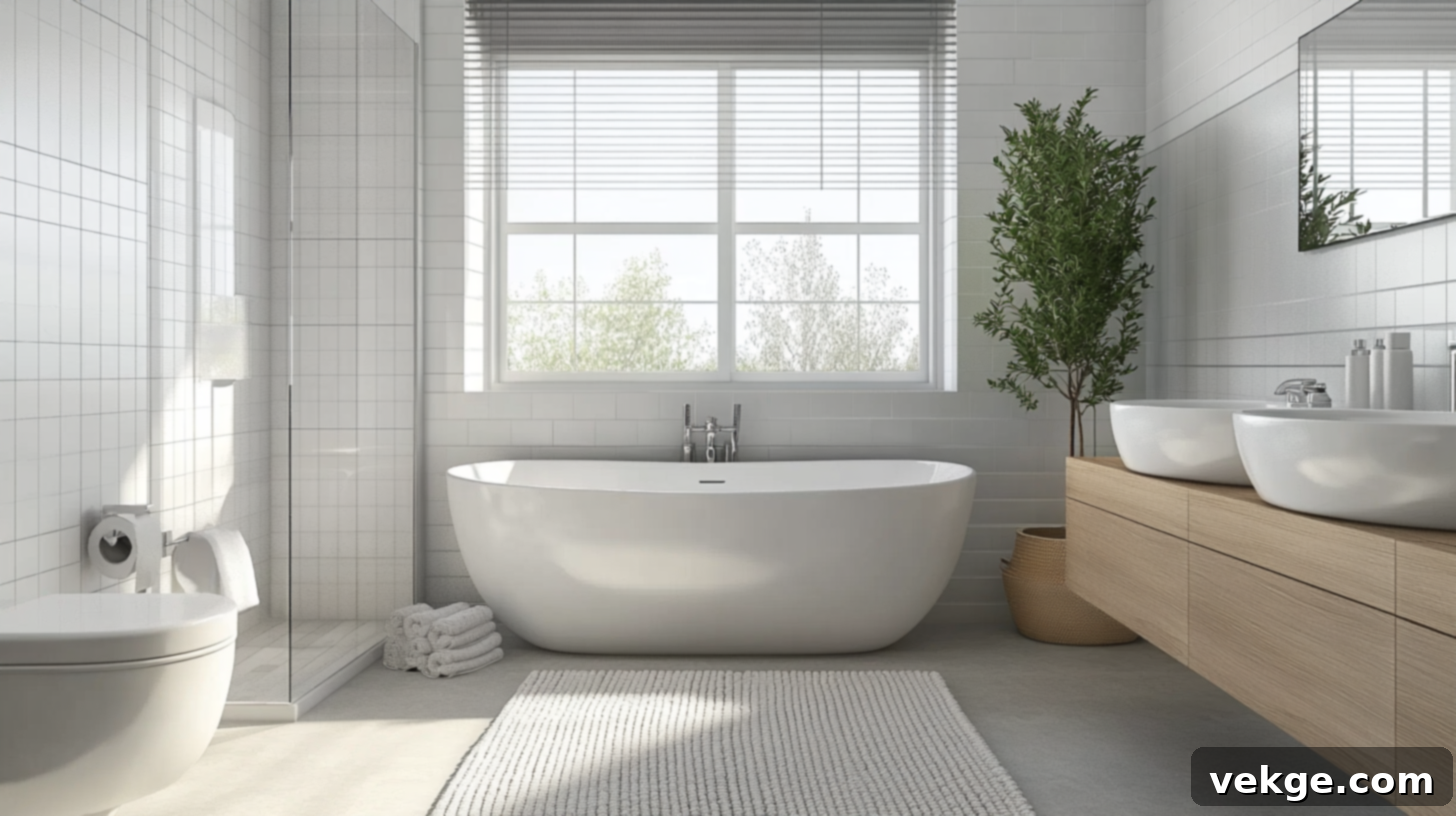 Bathroom with Repose Gray walls, light blue accents, and off-white trim