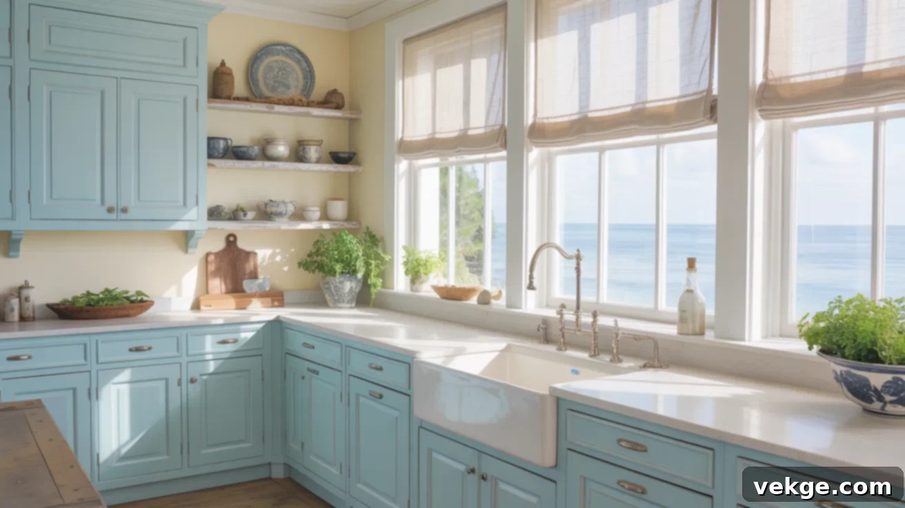 Water's Edge Blue Kitchen Cabinets