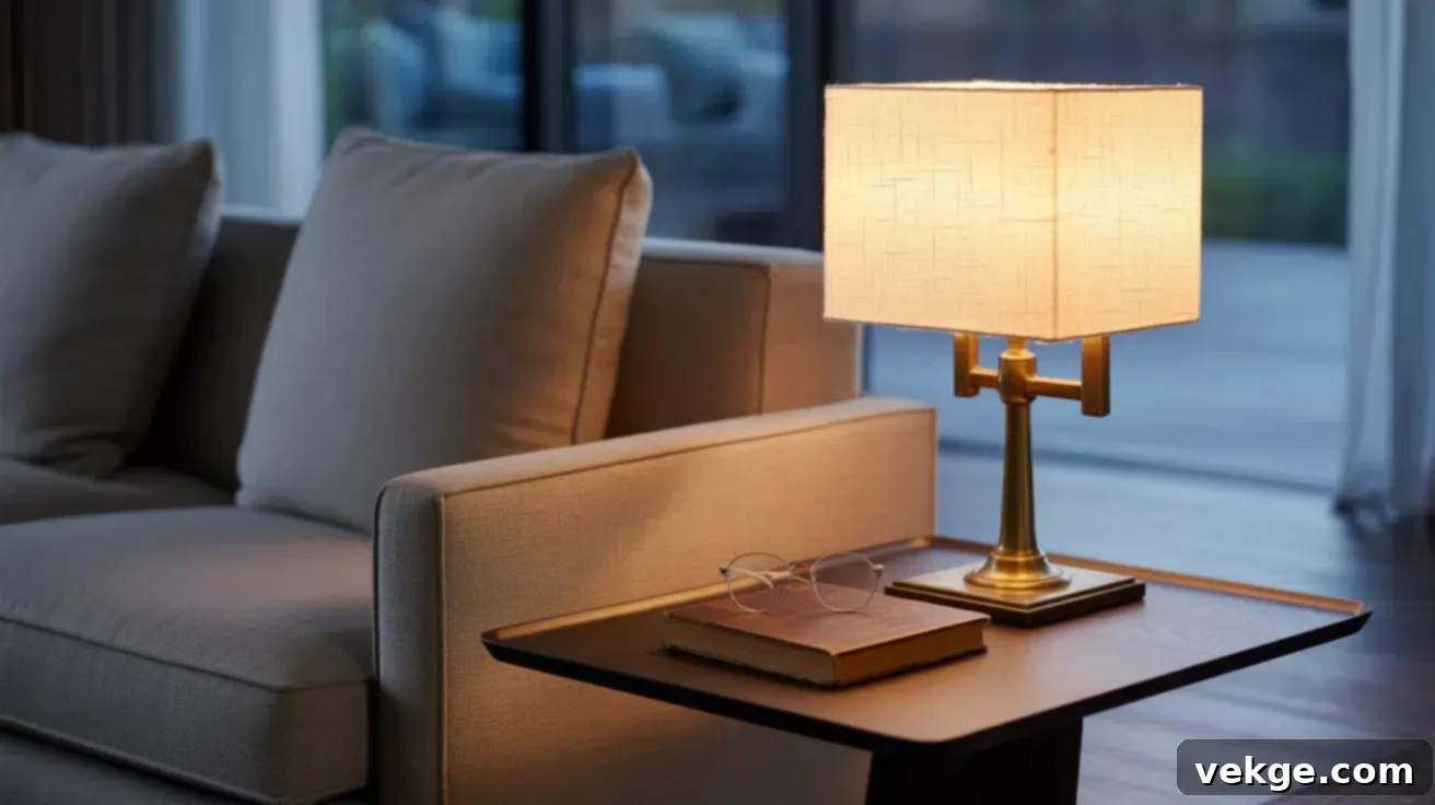 End table with lamp showing optimal lighting height