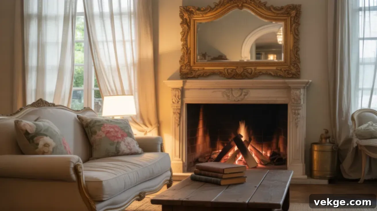 Add a Gold-Framed Mirror Above the Mantel for French Elegance