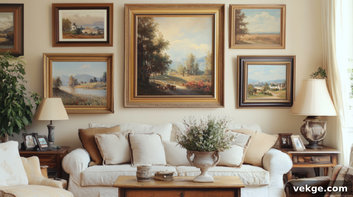 Oil Paintings and Gilded Frames for a French Gallery Wall