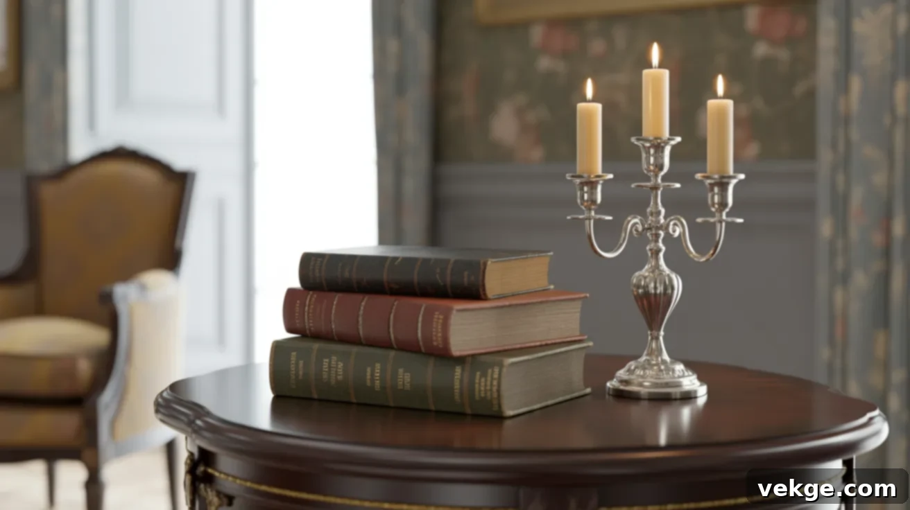 Vintage Books and Candelabras for French Vignettes