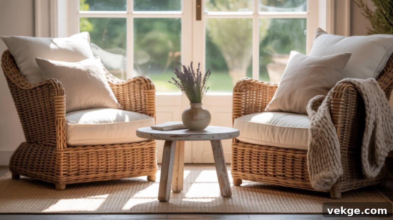 Rattan and Linen Mix for a Relaxed French Interior