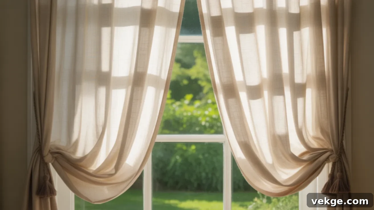 Sheer Curtains with Tassel Tiebacks for French Windows