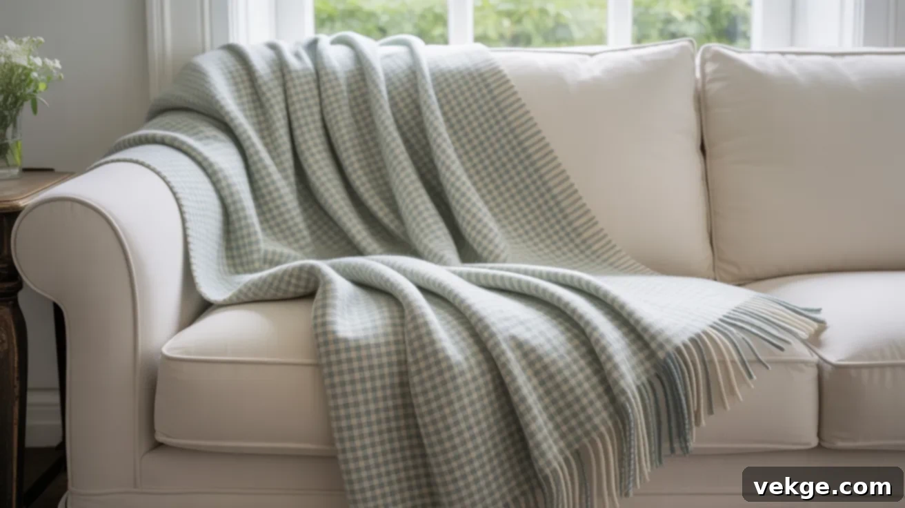 Checked or Gingham Throws on White Sofa for French Country