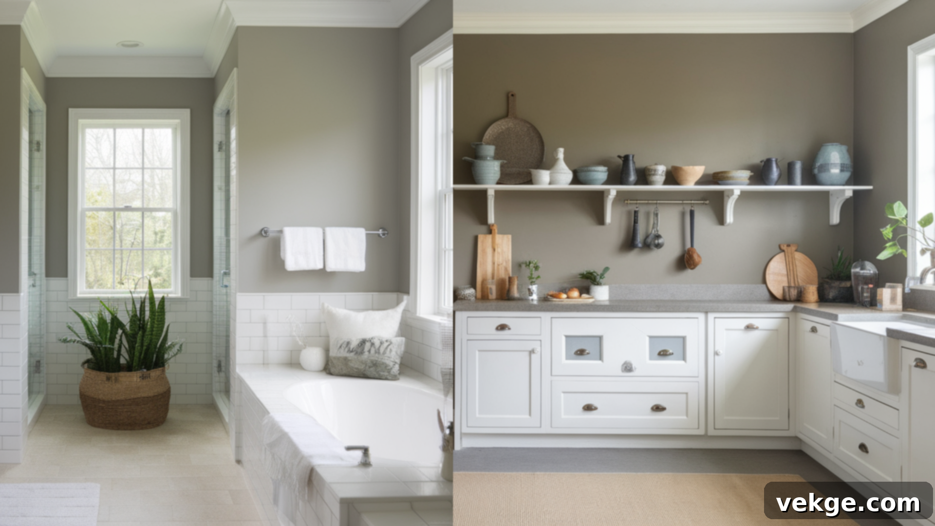 Dorian Gray kitchen cabinets paired with white countertops for a clean look