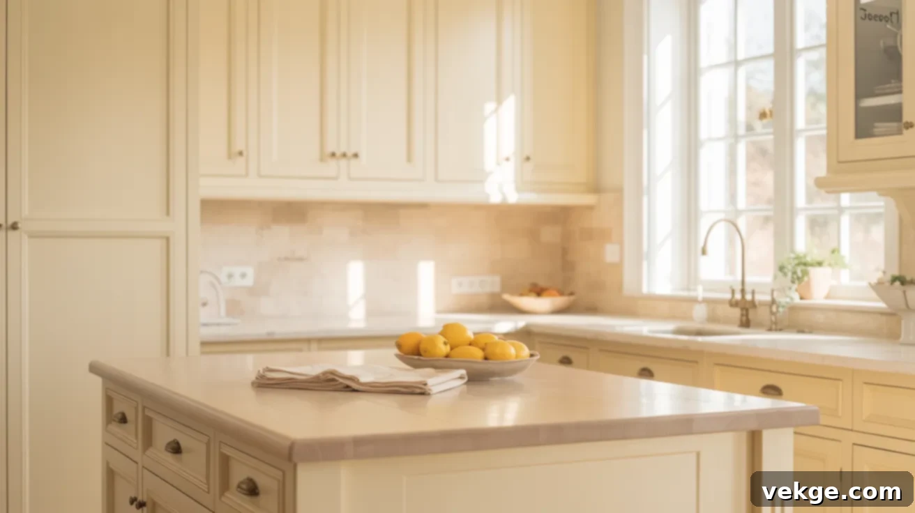 Kitchen painted in soft Sherwin-Williams warm neutral, natural and neat aesthetic
