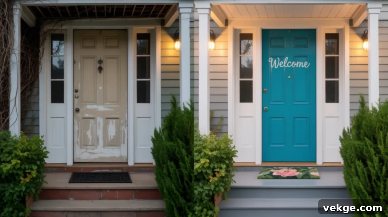 Staged Exterior and Entryway - Before and After showing fresh paint and landscaping