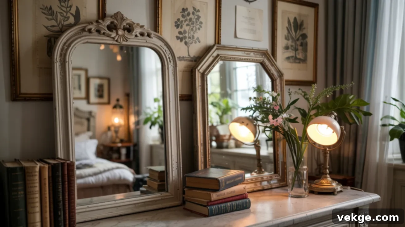 Display Antique Mirrors with Ornate Frames for Dark Academia Elegance