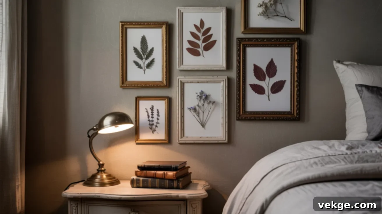 Incorporate Dried Flowers or Pressed Leaves in Frames for Natural Dark Academia Decor